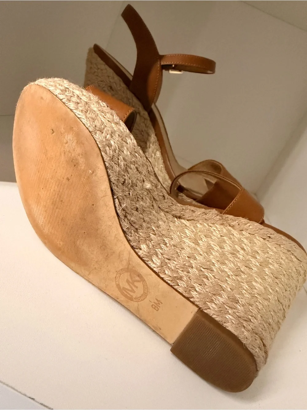 Michael Kors Tan Leather Espadrille Wedge Sandals